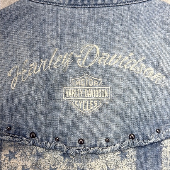 Harley-Davidson Blue Button Down Shirt Notched Collar - Picture 7 of 9